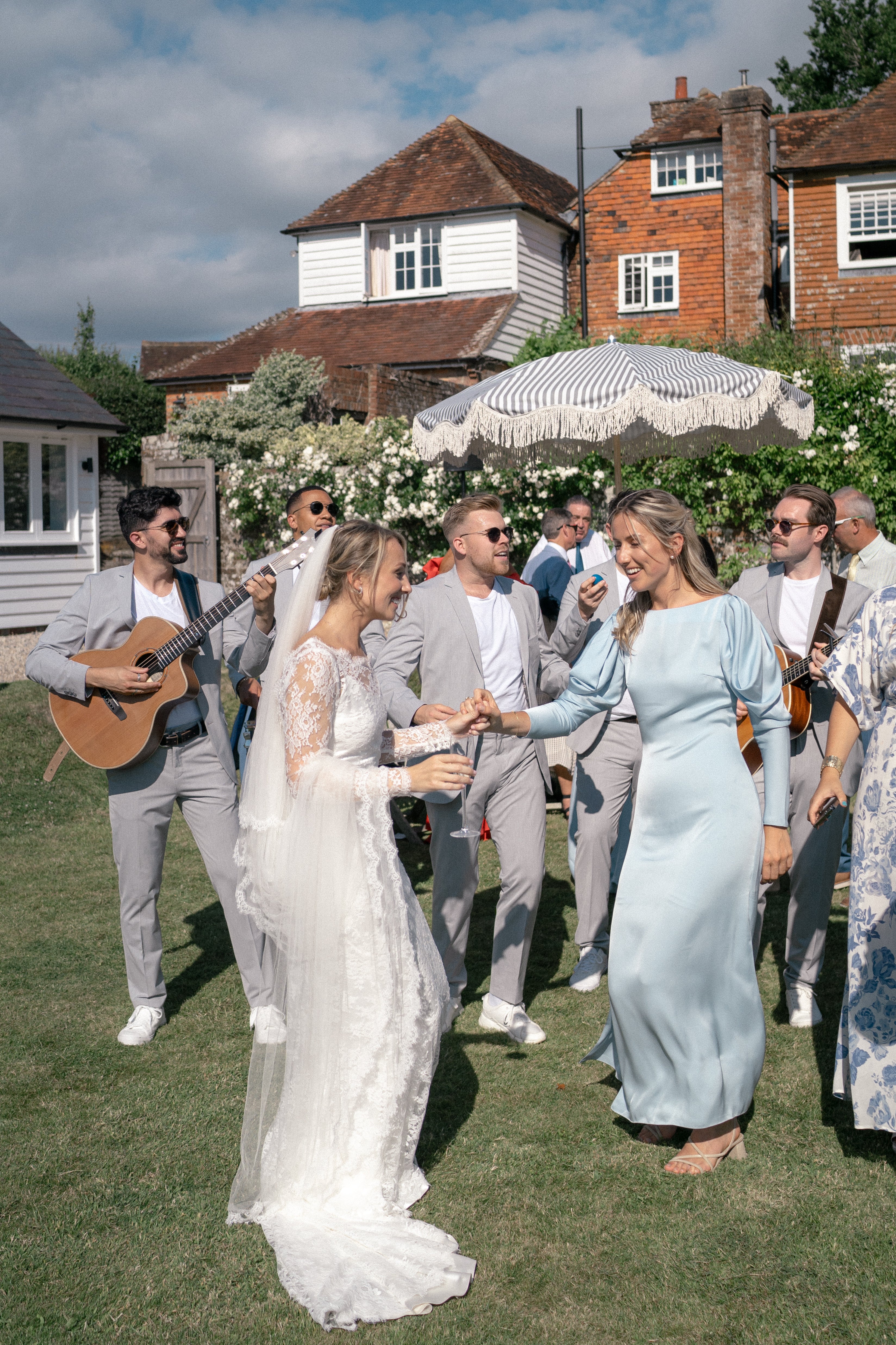 Betty Hire Stripe Parasol Fringe Wedding