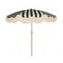 Mary blue and brown striped parasol with cotton fringing and beech wood frame