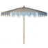 Rupert blue striped parasol with wavy fringed edge and durable frame, perfect for garden or patio