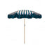 Polly parasol with pink and green stripes, dreamy ruffle edging, wooden frame, adjustable positioning, collapsible design, and matching canvas carry bag.