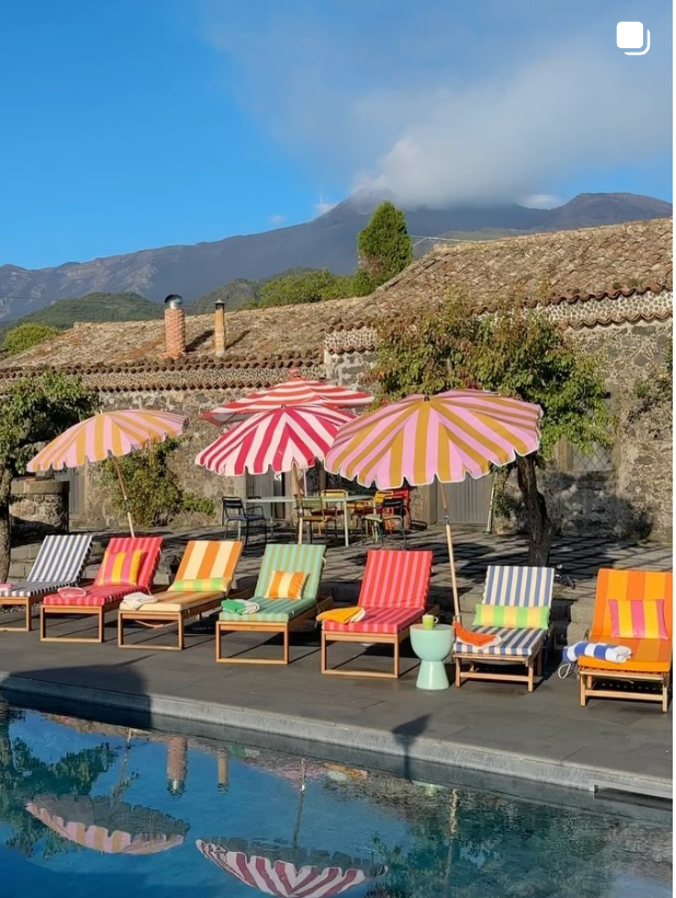 Striped Scallop Parasol Umbrella Poolside Garden Design