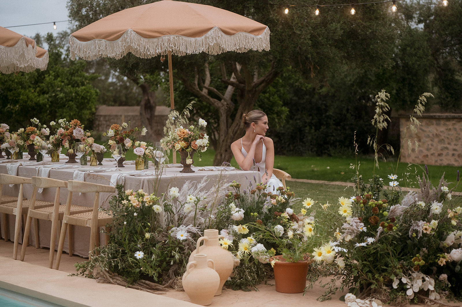 Wedding Parasol Fringing, brown sun umbrella.