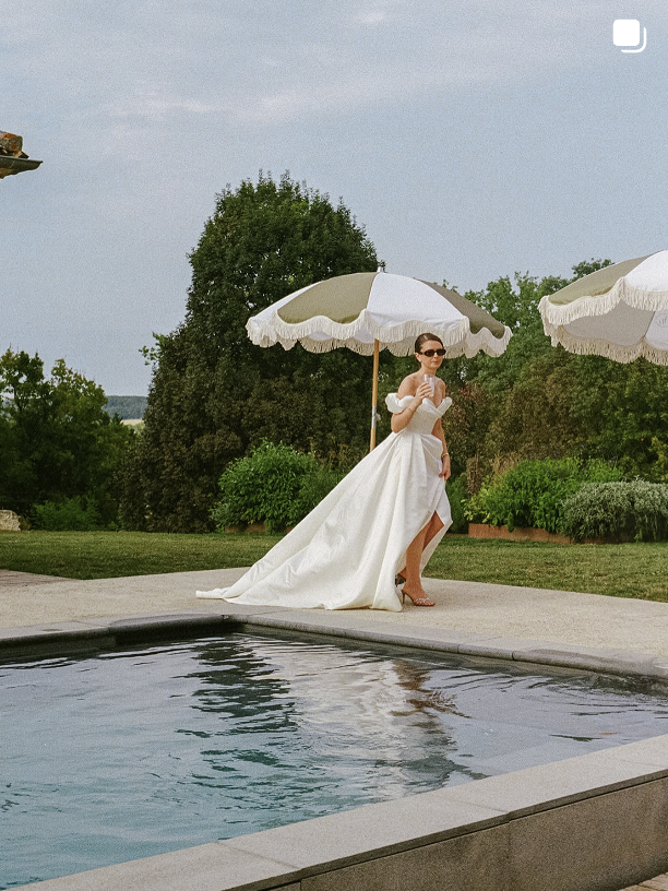 Wedding Poolside Parasol Umbrella Fringing. Hire parasol umbrella wedding.