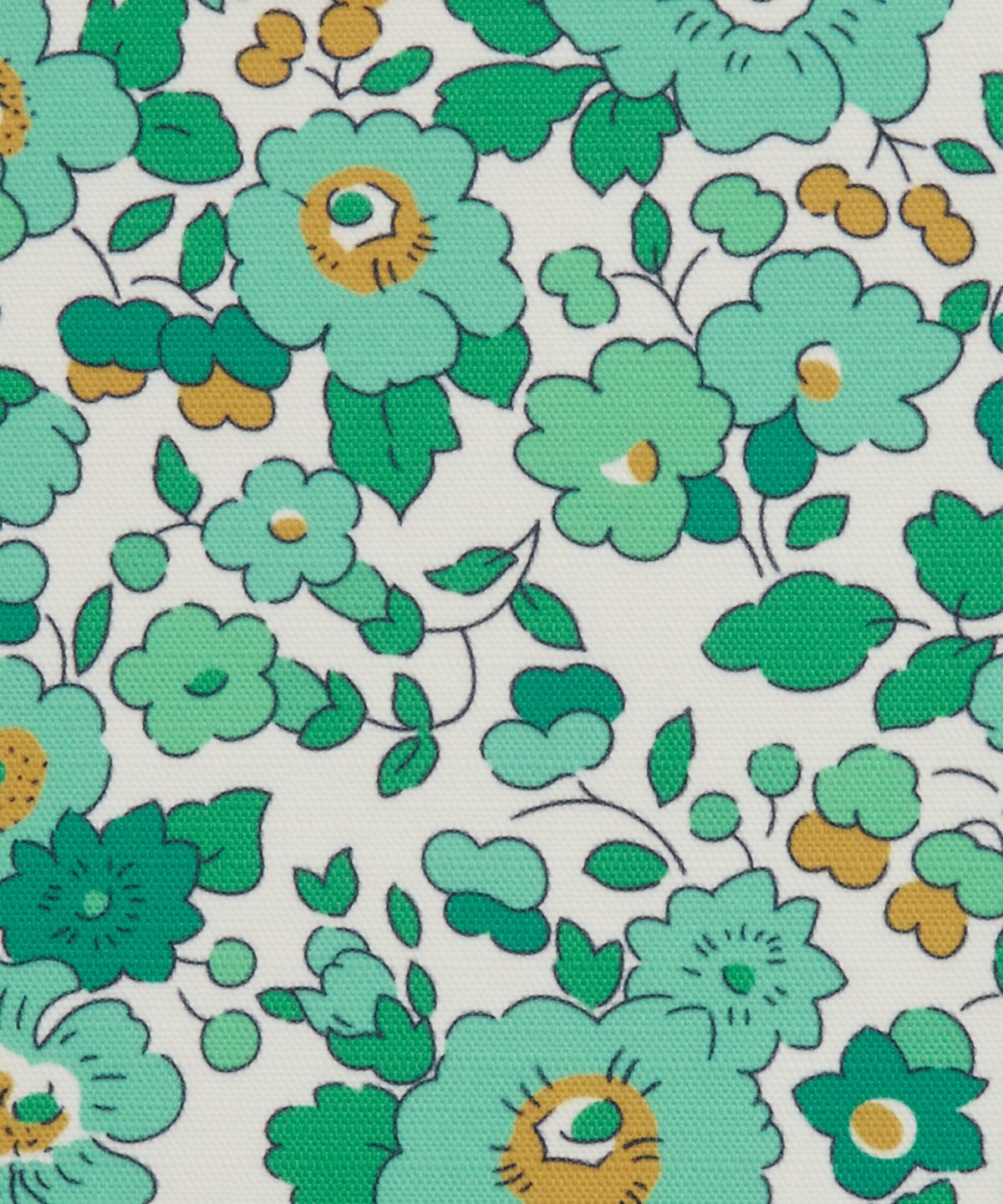 Jade parasol featuring vintage Liberty print and natural cotton fringing, perfect for outdoor spaces. Green floral design in classic liberty green print.