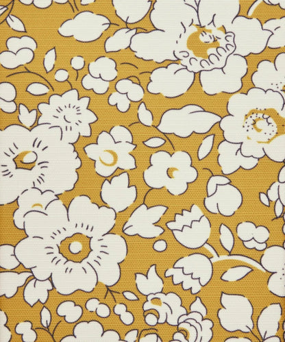 Betsy Liberty print parasol featuring monochrome floral design, durable wooden frame, and smooth pulley system