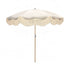 The Cynthia chic pastel parasol with natural cotton fringing, adjustable wooden frame pole, collapsible design, and matching canvas carry bag.