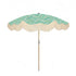 Jade parasol featuring vintage Liberty print and natural cotton fringing, perfect for outdoor spaces. Green floral design in classic liberty green print.