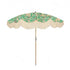 Milo fringed Liberty print garden parasol with wooden frame. Elegant Milo fringed garden parasol with UV-protective Liberty fabric and wooden frame. Floral green patterned fringed parasol with tigers.