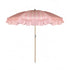 Poppy pink striped parasol with ruffled edging and beech wood frame