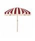 The Walter deep red and cream striped scalloped garden parasol with cream fringe by Boho Parasol Hut