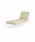 Ochre striped sun lounger cushion on cream metal frame, made to order in the UK