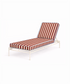 Red striped sun lounger cushion on cream metal frame, made to order in the UK