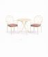 Red stripe outdoor seat cushion on cream metal garden chair