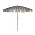 Luxury sage green striped parasol with scalloped edge for garden and beach use